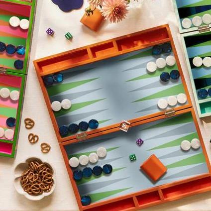 Addison Ross - Orange Croc Lacquer Backgammon set