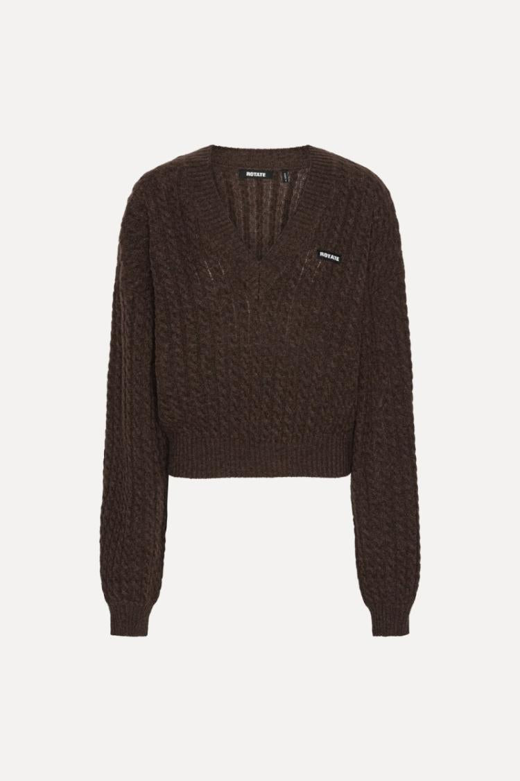 ROTATE - Cable v-neck sweater