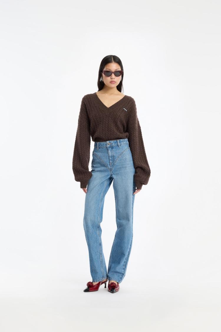 ROTATE - Cable v-neck sweater