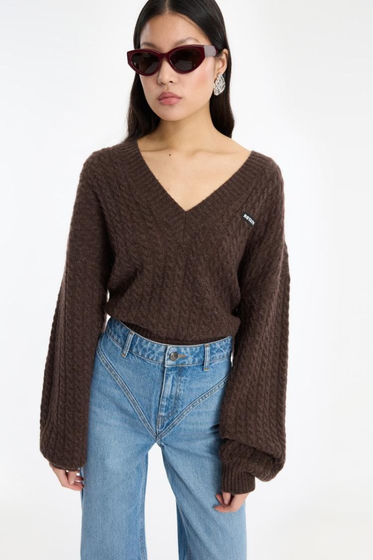 ROTATE - Cable v-neck sweater