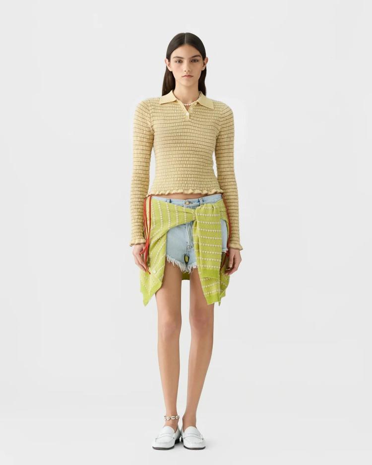Guest in residence - Smocked L/S shrunken polo