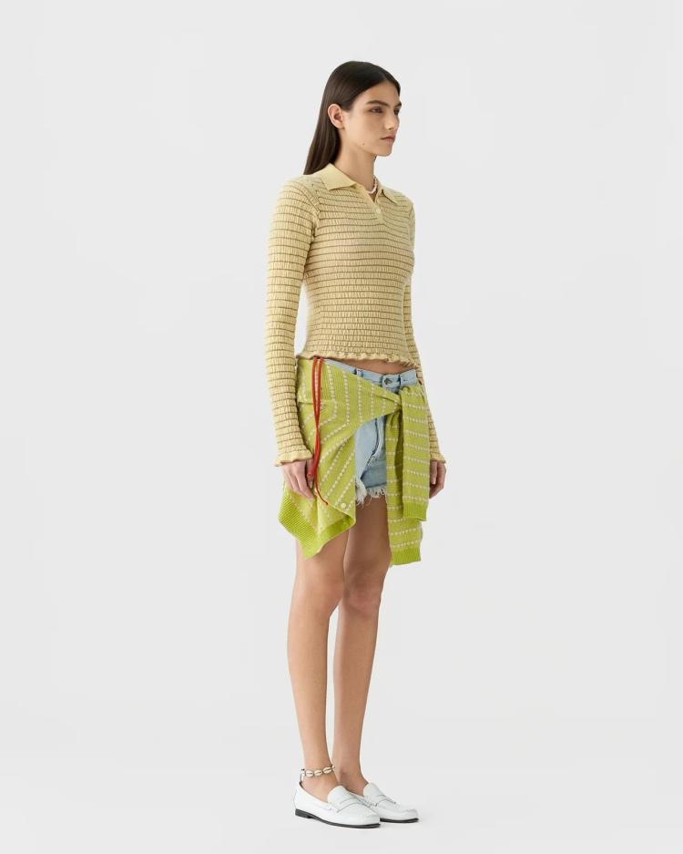 Guest in residence - Smocked L/S shrunken polo