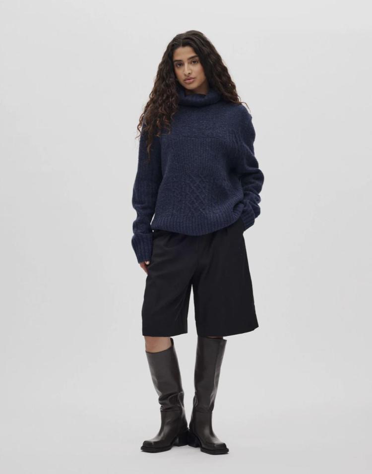 Rabens saloner - Patchwork knit sweater anli indigo