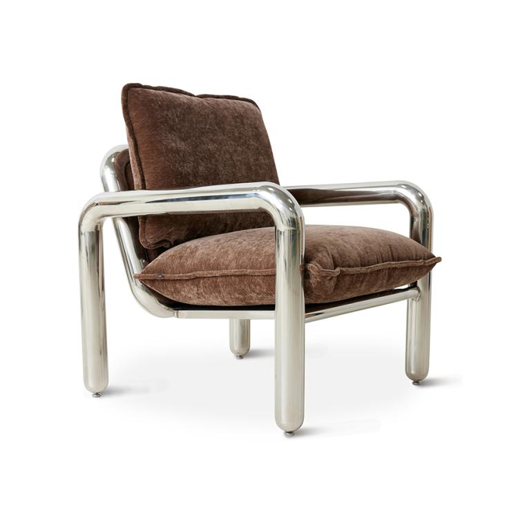 HK Living - Chrome lounge armchair, Velvet brown