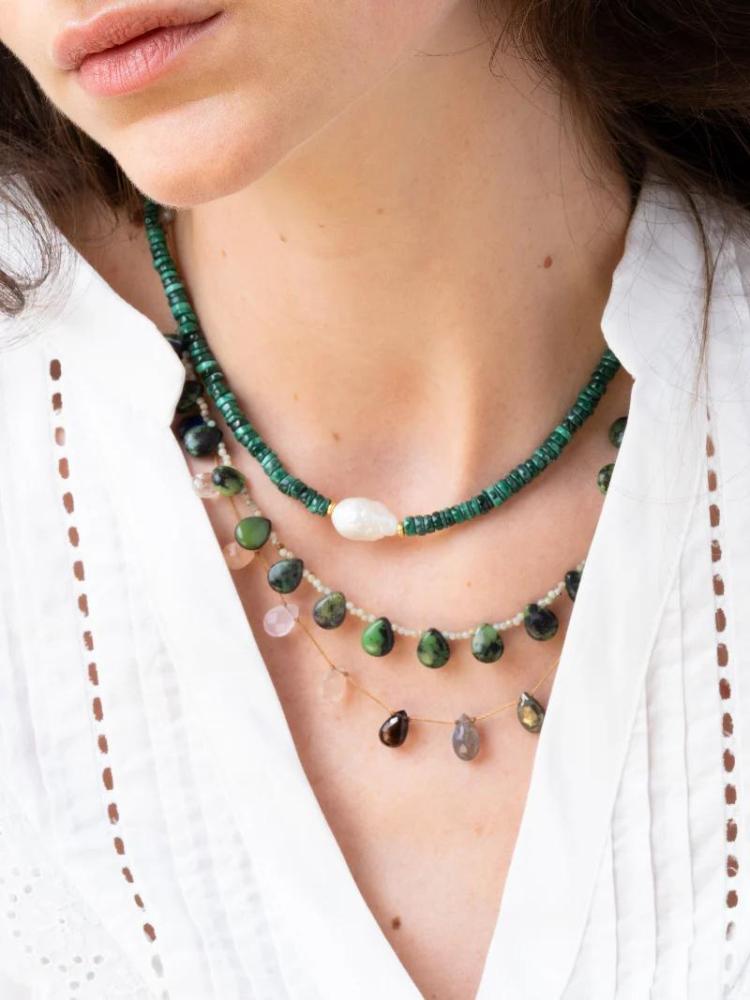 I am JAI - Malachite and pearl necklace