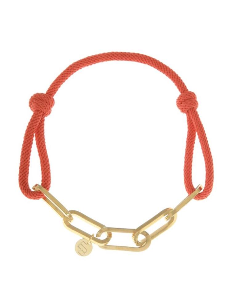 Ellen Beekmans - Armband met touw en gouden schakels / oranje